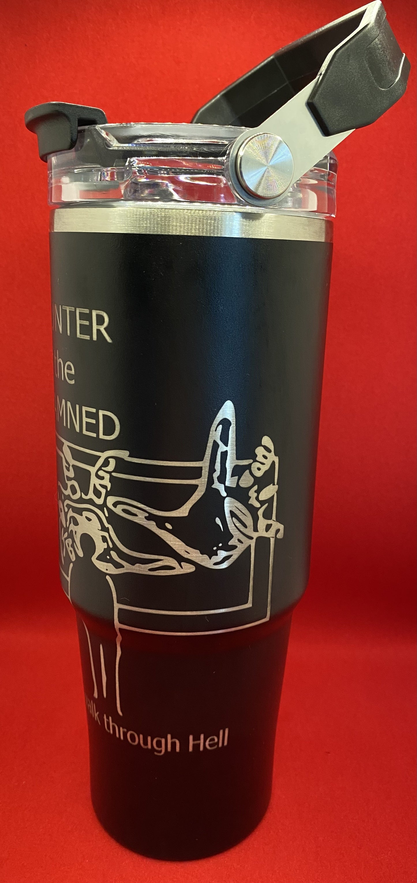 BLACK 30oz Tumbler, Laser Engraved, comes with 1 straw and a straw cleaning wand.