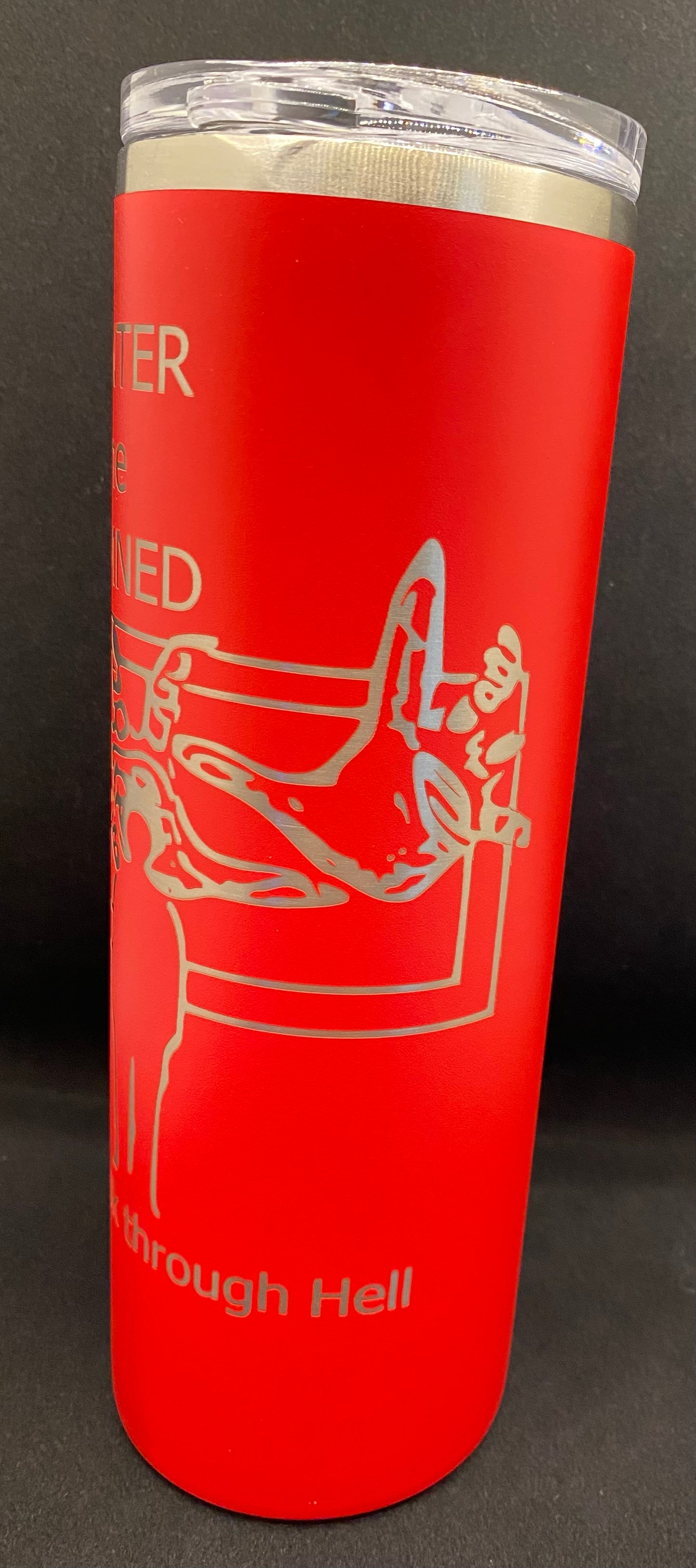 RED Tumbler, 20oz Laser Engraved, comes with 2 straws and a straw cleaning wand.