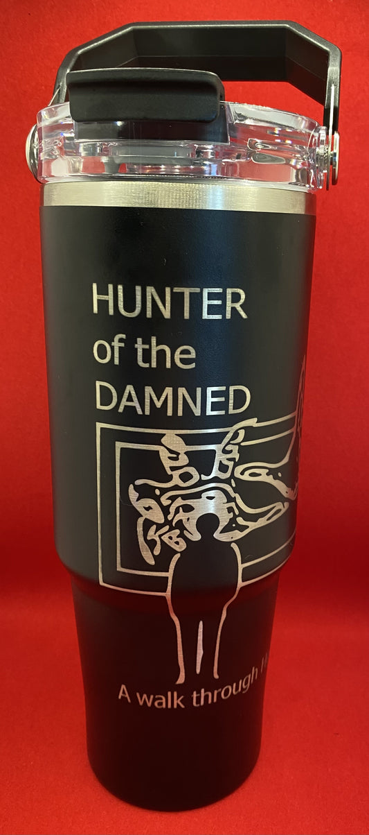 BLACK 30oz Tumbler, Laser Engraved, comes with 1 straw and a straw cleaning wand.